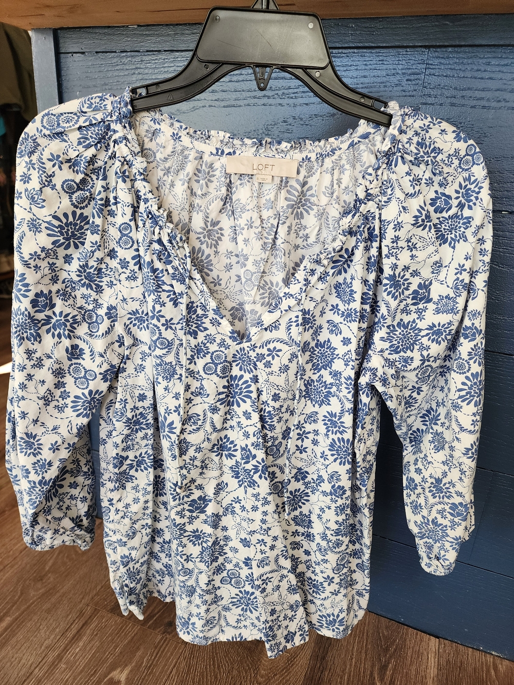 LOFT Blue Floral Peasant Blouse - Women's Top